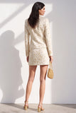 Ivory 2 Piece Floral Tweed Shawl Lapel Single Breasted Short Work Dress with Pocket