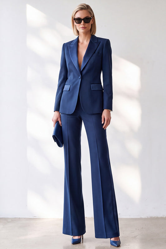 Dark Blue Slim Fit 2 Piece One Button Peak Lapel Work Suits