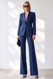 Dark Blue Slim Fit 2 Piece One Button Peak Lapel Work Suits