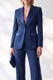 Dark Blue Slim Fit 2 Piece One Button Peak Lapel Work Suits