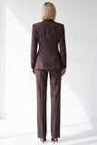 Coffee Peak Lapel 2 Piece Striped Double Breasted Work Suits