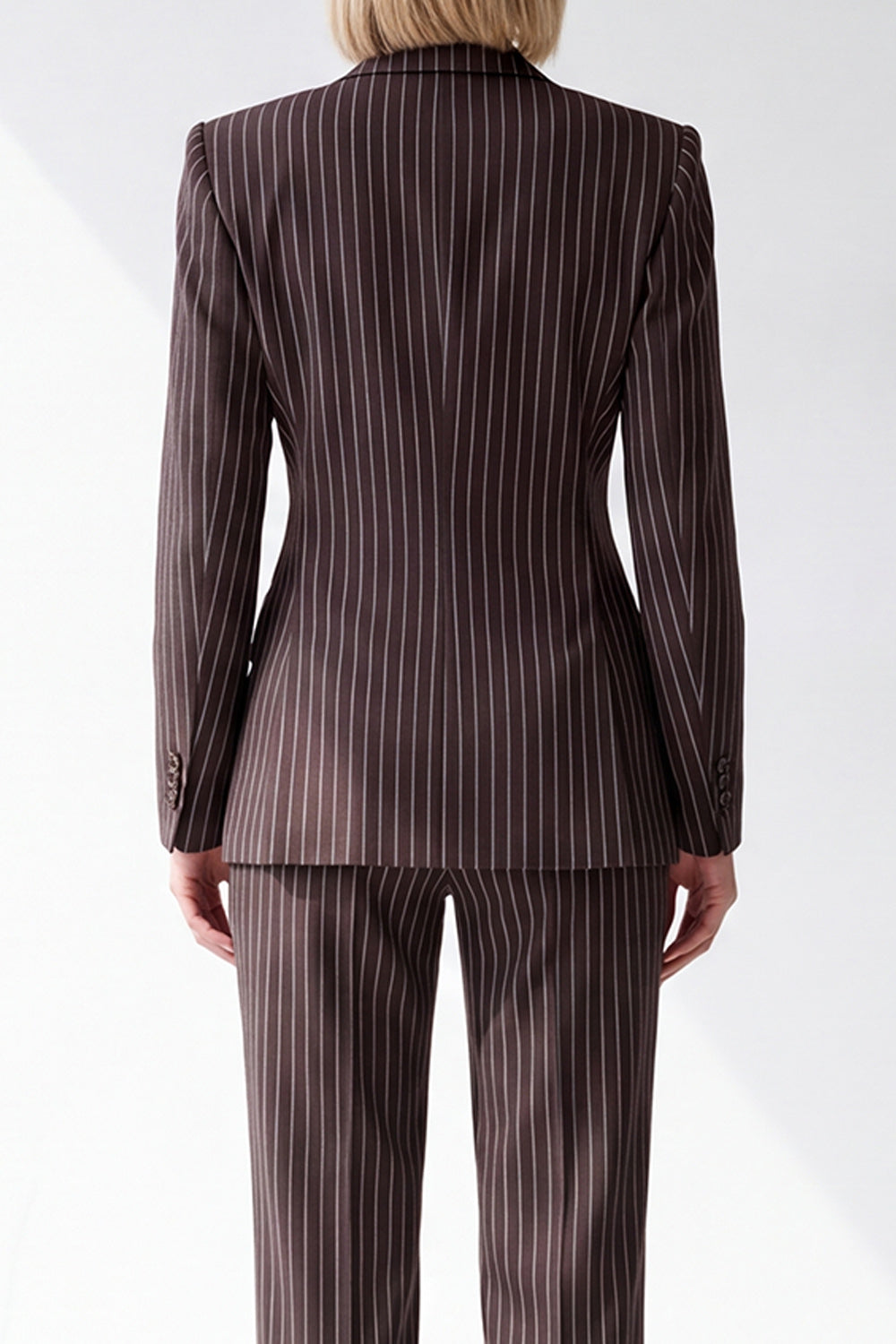 Coffee Peak Lapel 2 Piece Striped Double Breasted Work Suits