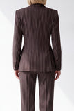 Coffee Peak Lapel 2 Piece Striped Double Breasted Work Suits