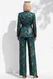 Dark Green Jacquard 2 Piece V-Neck Prom Suits with Belt