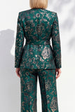 Dark Green Jacquard 2 Piece V-Neck Prom Suits with Belt