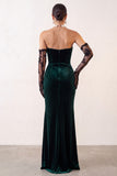 Mermaid Sweetheart Dark Green Velvet Long Holiday Party Dress with Slit