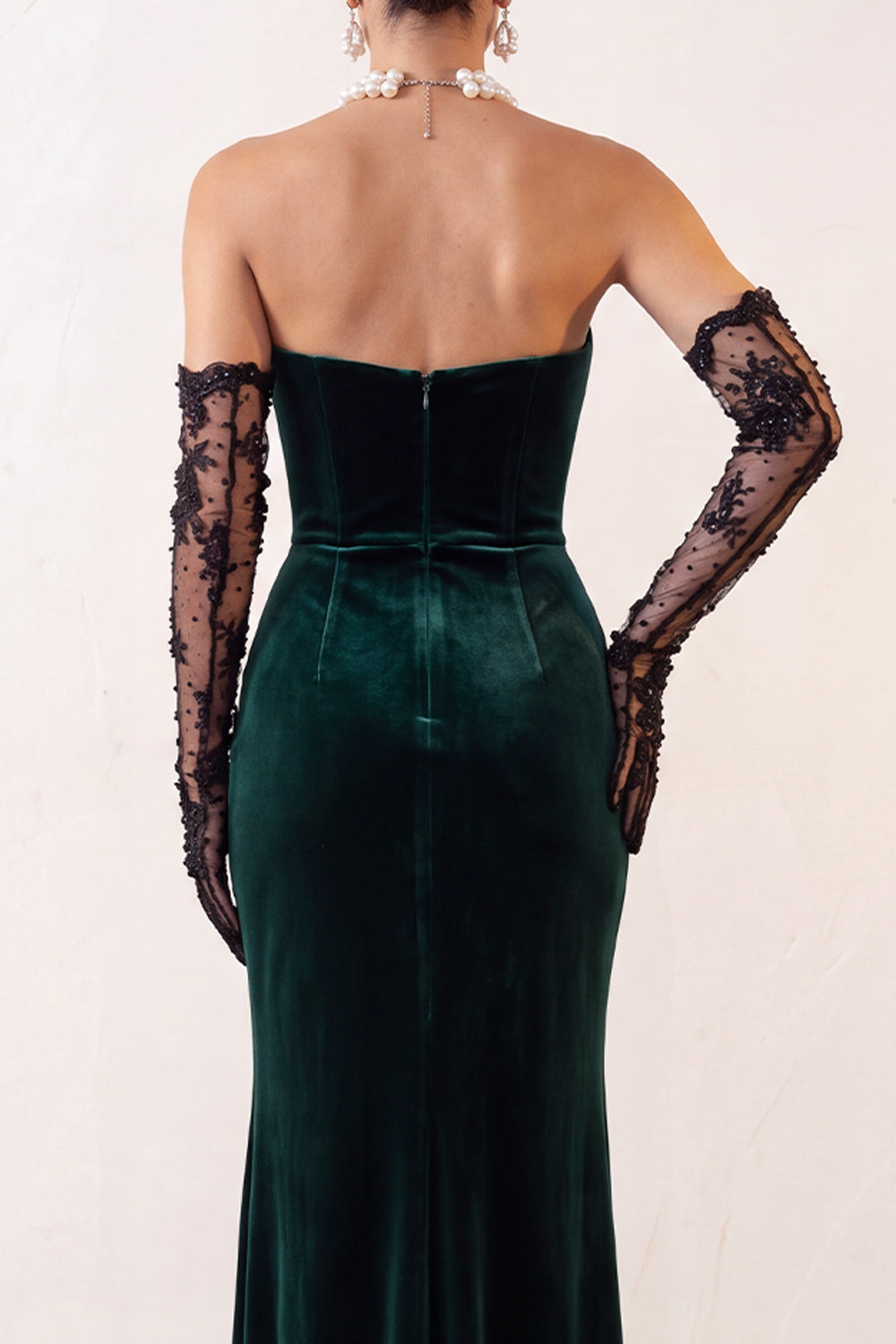Mermaid Sweetheart Dark Green Velvet Long Holiday Party Dress with Slit