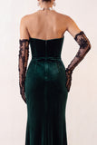 Mermaid Sweetheart Dark Green Velvet Long Holiday Party Dress with Slit