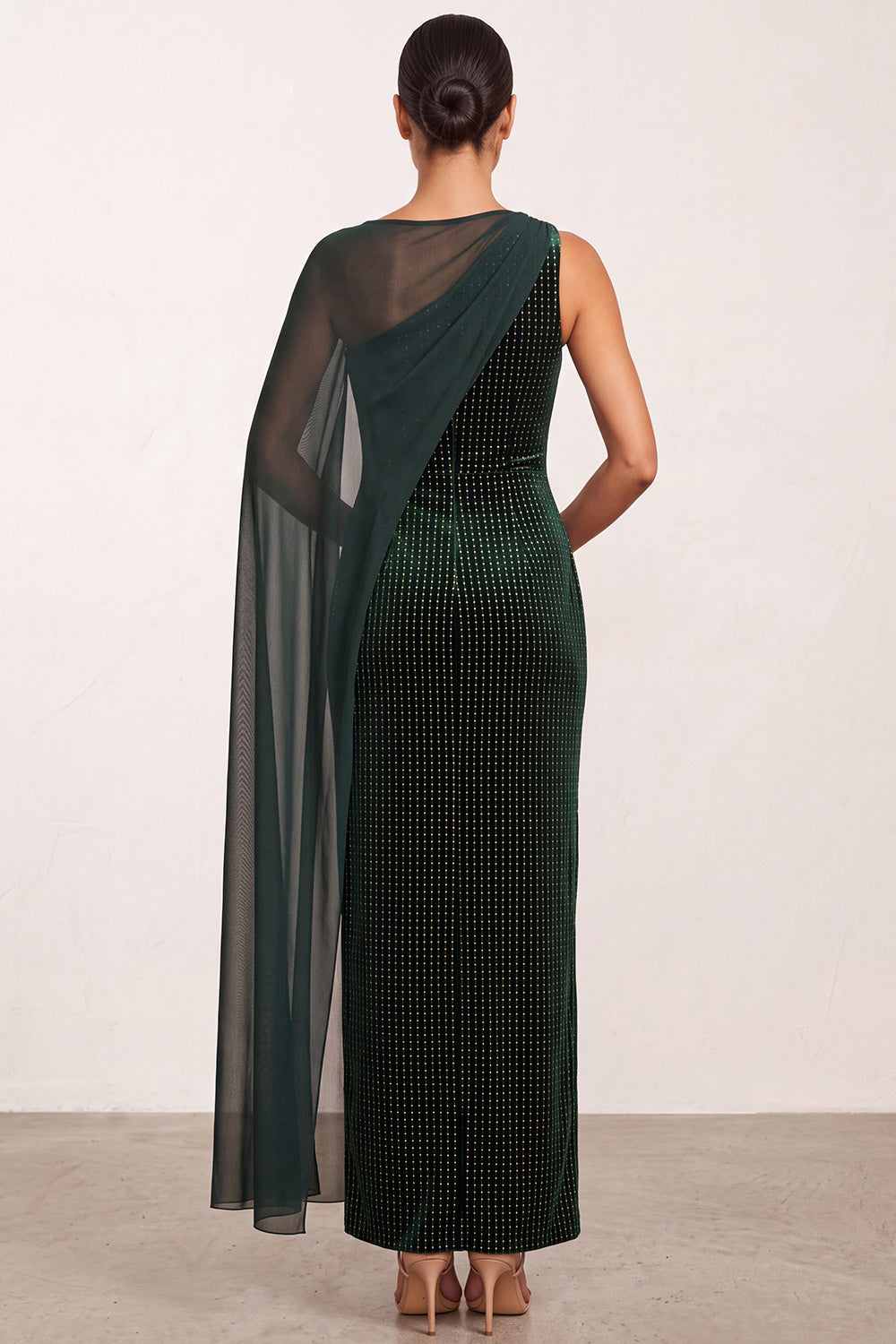 Dark Green Velvet Sheath Bateau Neck Maxi Holiday Party Dress with Side Cape