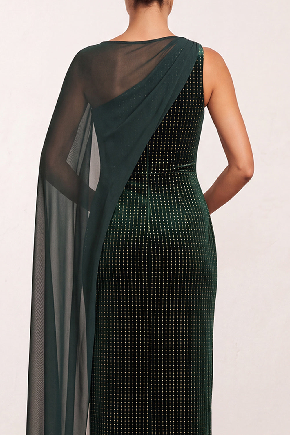 Dark Green Velvet Sheath Bateau Neck Maxi Holiday Party Dress with Side Cape