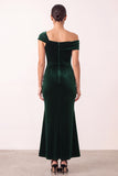 Dark Green Velvet Mermaid Asymmetrical Neck Ruched Maxi Holiday Party Dress