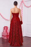Sparkly Red Sequins Satin Tiered Ruffled A Line High-Low Holiday Party Dress