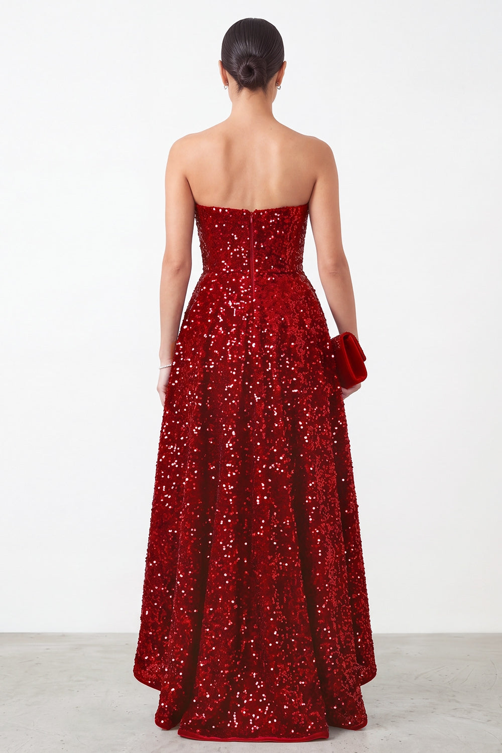Sparkly Red Sequins Satin Tiered Ruffled A Line High-Low Holiday Party Dress