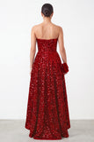 Sparkly Red Sequins Satin Tiered Ruffled A Line High-Low Holiday Party Dress