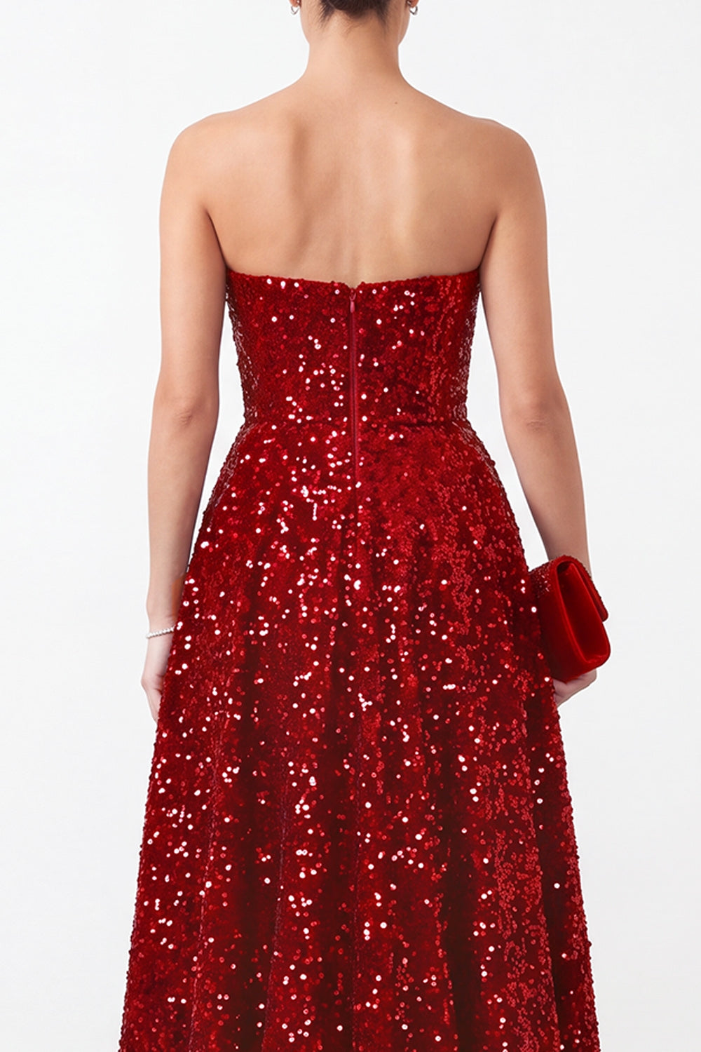 Sparkly Red Sequins Satin Tiered Ruffled A Line High-Low Holiday Party Dress