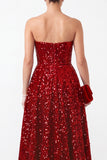 Sparkly Red Sequins Satin Tiered Ruffled A Line High-Low Holiday Party Dress