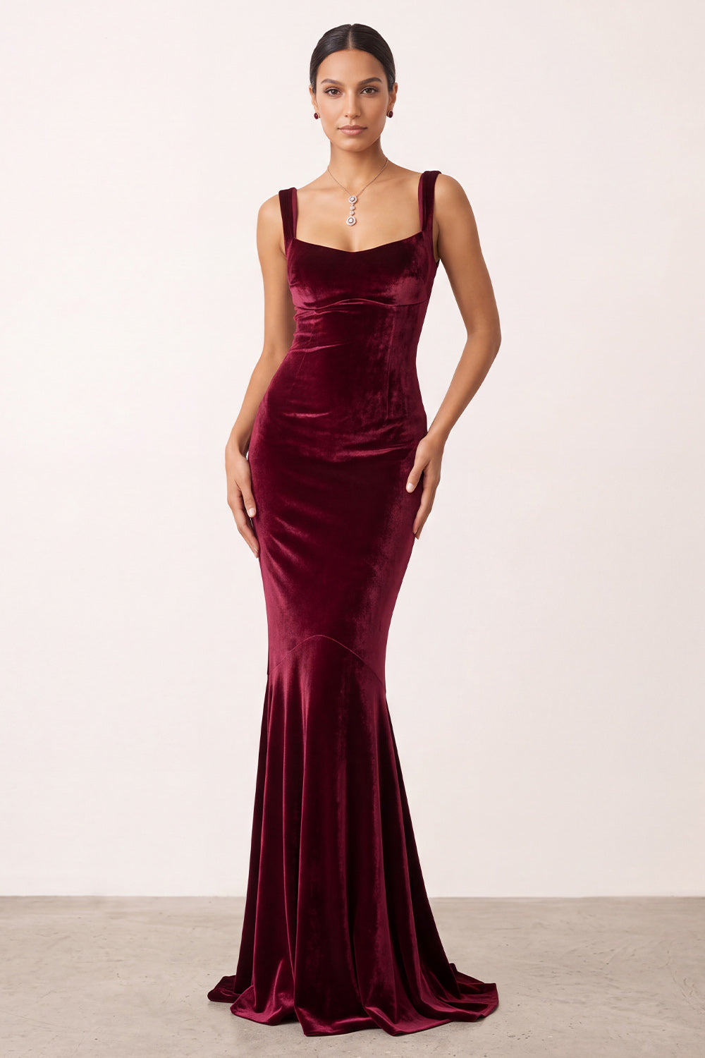 Simple Mermaid Thick Straps Burgundy Velvet Long Holiday Party Dress