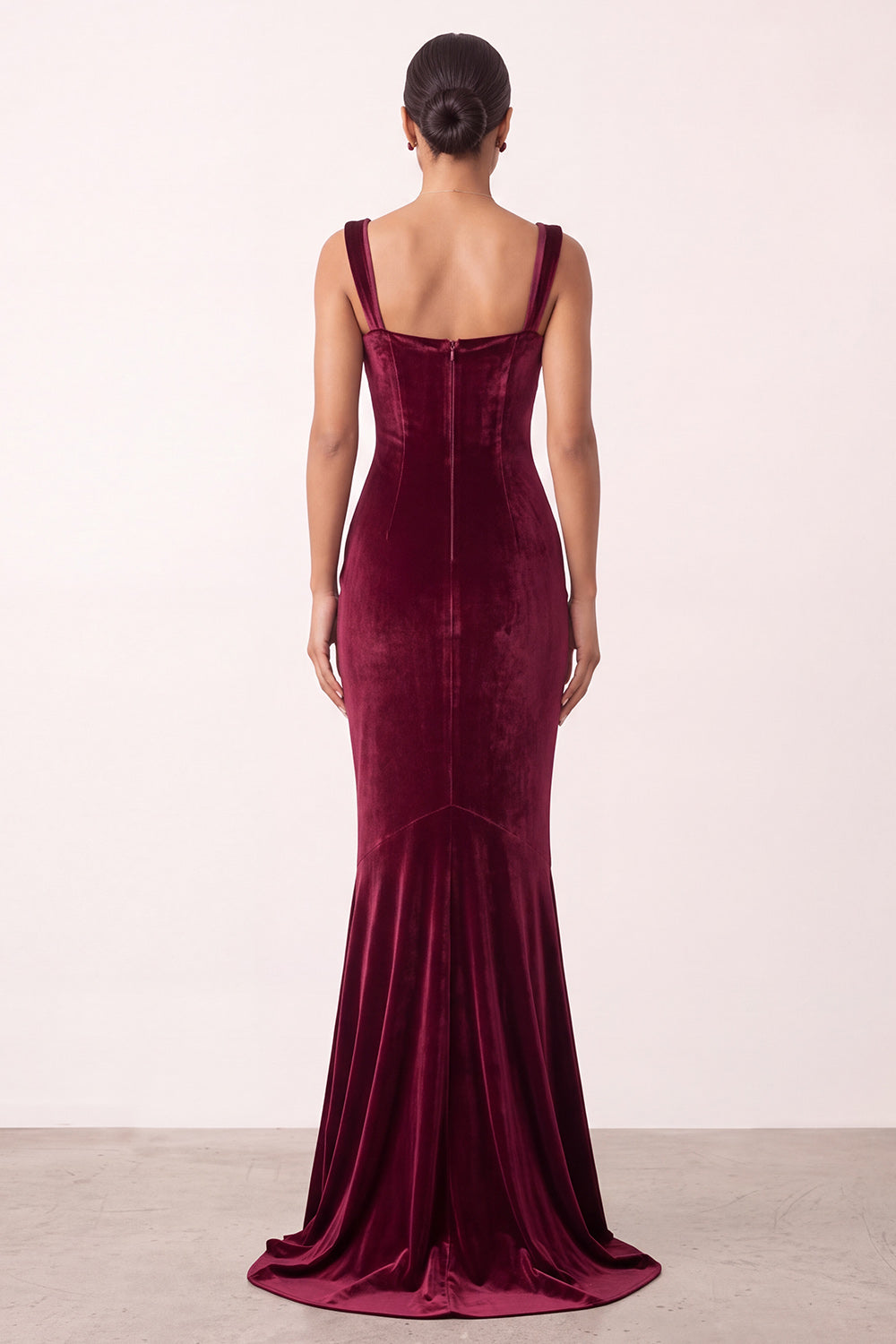 Simple Mermaid Thick Straps Burgundy Velvet Long Holiday Party Dress