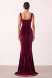 Simple Mermaid Thick Straps Burgundy Velvet Long Holiday Party Dress