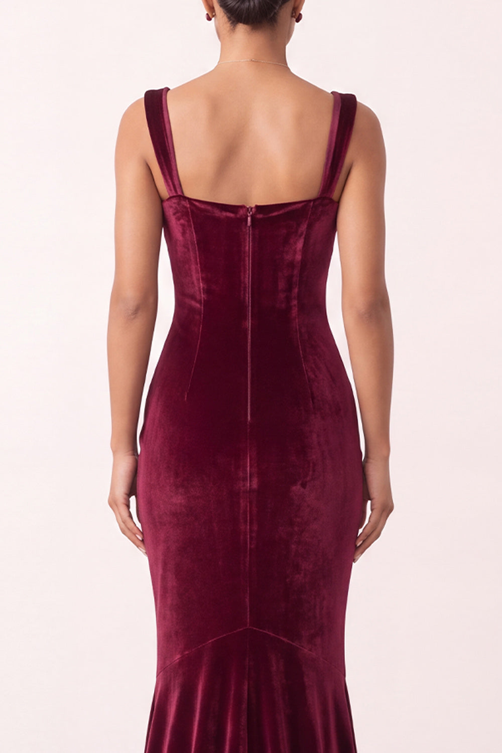 Simple Mermaid Thick Straps Burgundy Velvet Long Holiday Party Dress