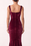 Simple Mermaid Thick Straps Burgundy Velvet Long Holiday Party Dress