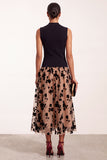 A-Line High Neck Black Floral Tulle Midi Holiday Party Dress