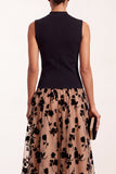 A-Line High Neck Black Floral Tulle Midi Holiday Party Dress