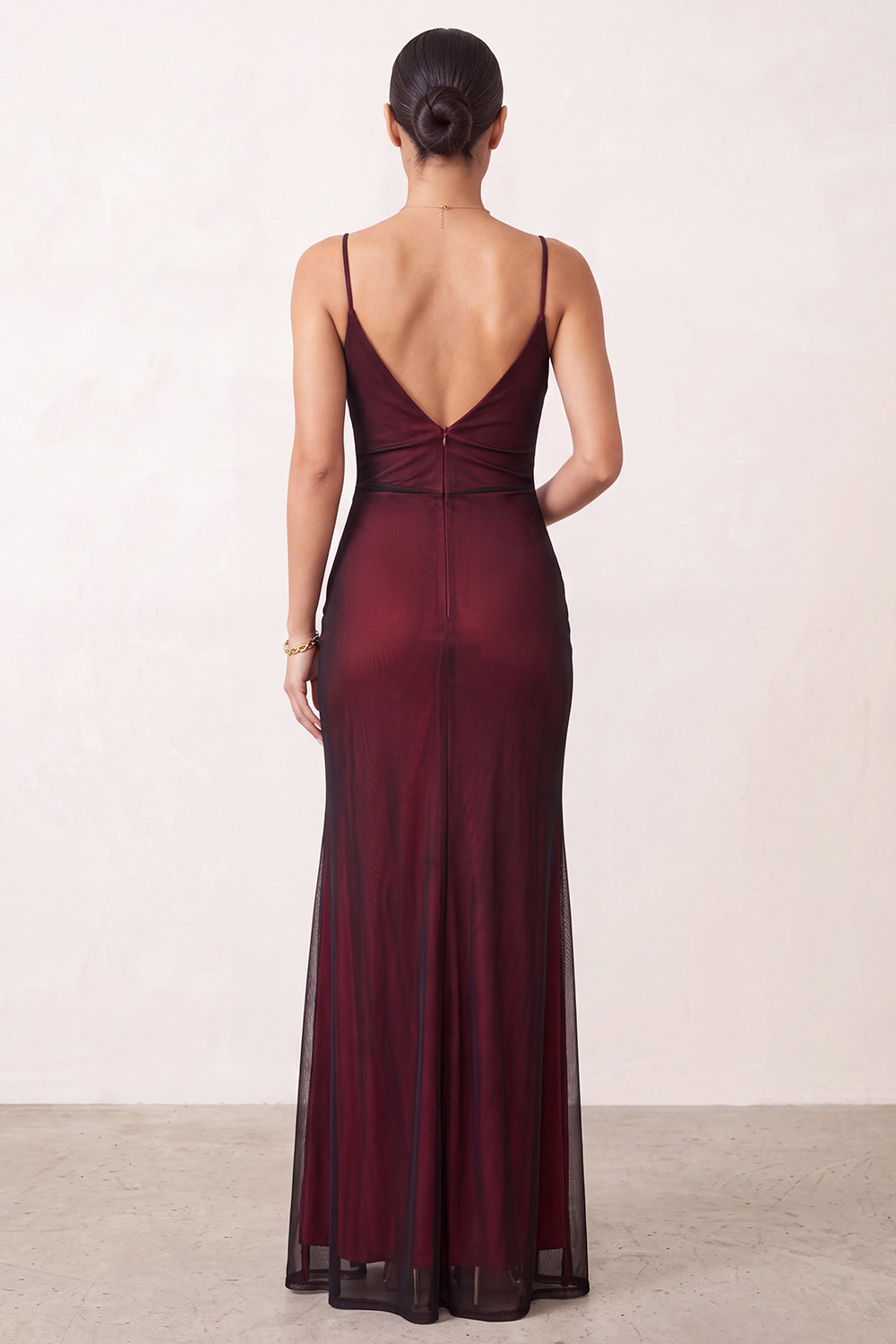 Black Red Ruched Spaghetti Straps Long Holiday Party Dress with Slit