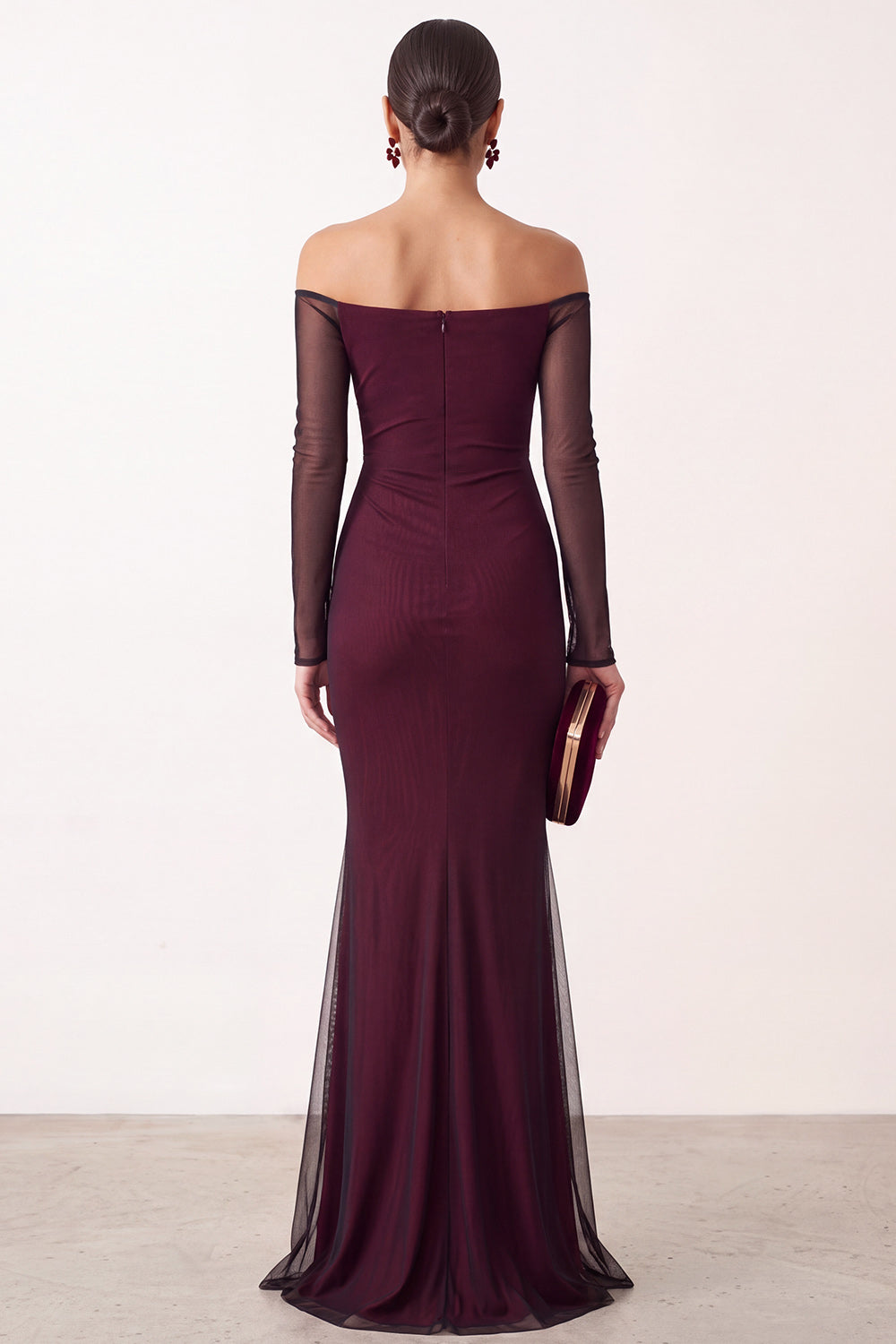 Mermaid Off the Shoulder Black Red Ruched Long Sleeves Holiday Party Dress