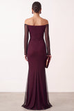 Mermaid Off the Shoulder Black Red Ruched Long Sleeves Holiday Party Dress