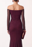 Mermaid Off the Shoulder Black Red Ruched Long Sleeves Holiday Party Dress