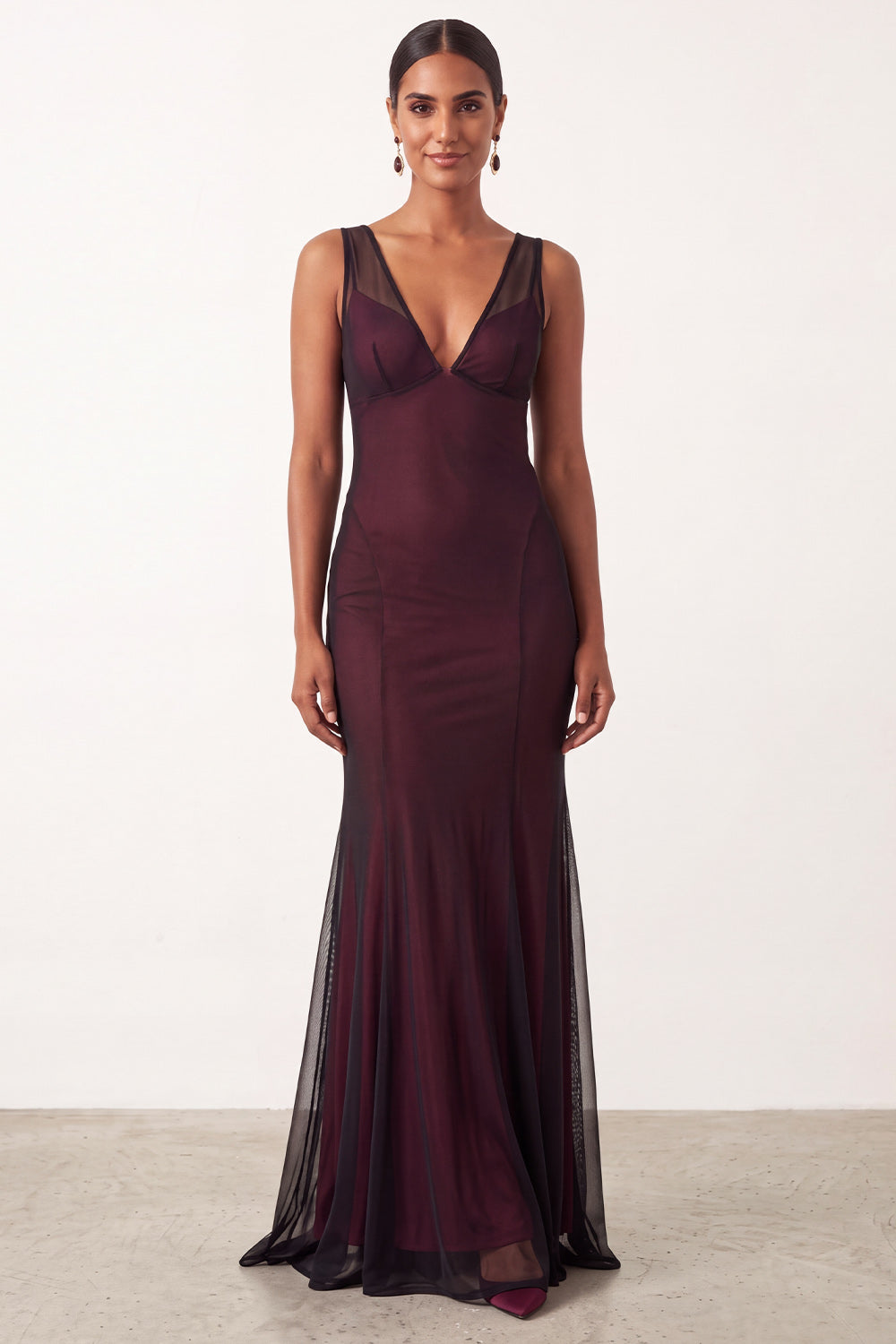Mermaid V-Neck Black Red Tulle Long Holiday Party Dress