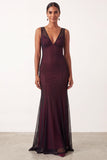 Mermaid V-Neck Black Red Tulle Long Holiday Party Dress