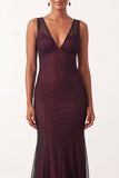 Mermaid V-Neck Black Red Tulle Long Holiday Party Dress
