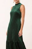 Dark Green Velvet Ruffled High Neck Sheath Maxi Holiday Party Dress