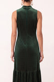Dark Green Velvet Ruffled High Neck Sheath Maxi Holiday Party Dress