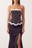 Sparkly Black White Mermaid Satin Long Pearl Holiday Party Dress with Slit
