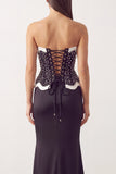 Sparkly Black White Mermaid Satin Long Pearl Holiday Party Dress with Slit