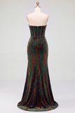 Dark Green Floral Corset Velvet Sweetheart Ruched Long Formal Dress with Slit