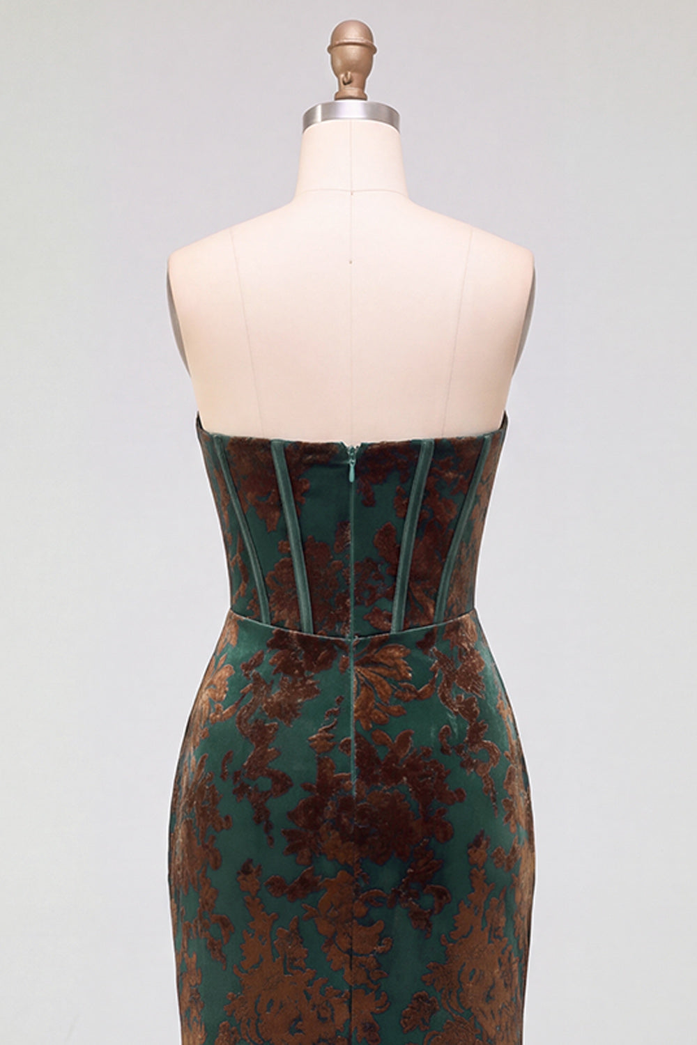 Dark Green Floral Corset Velvet Sweetheart Ruched Long Formal Dress with Slit