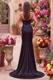 Black Corset Satin Mermaid Beaded Keyhole Sweetheart Long Prom Dress with Slit