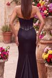 Black Corset Satin Mermaid Beaded Keyhole Sweetheart Long Prom Dress with Slit