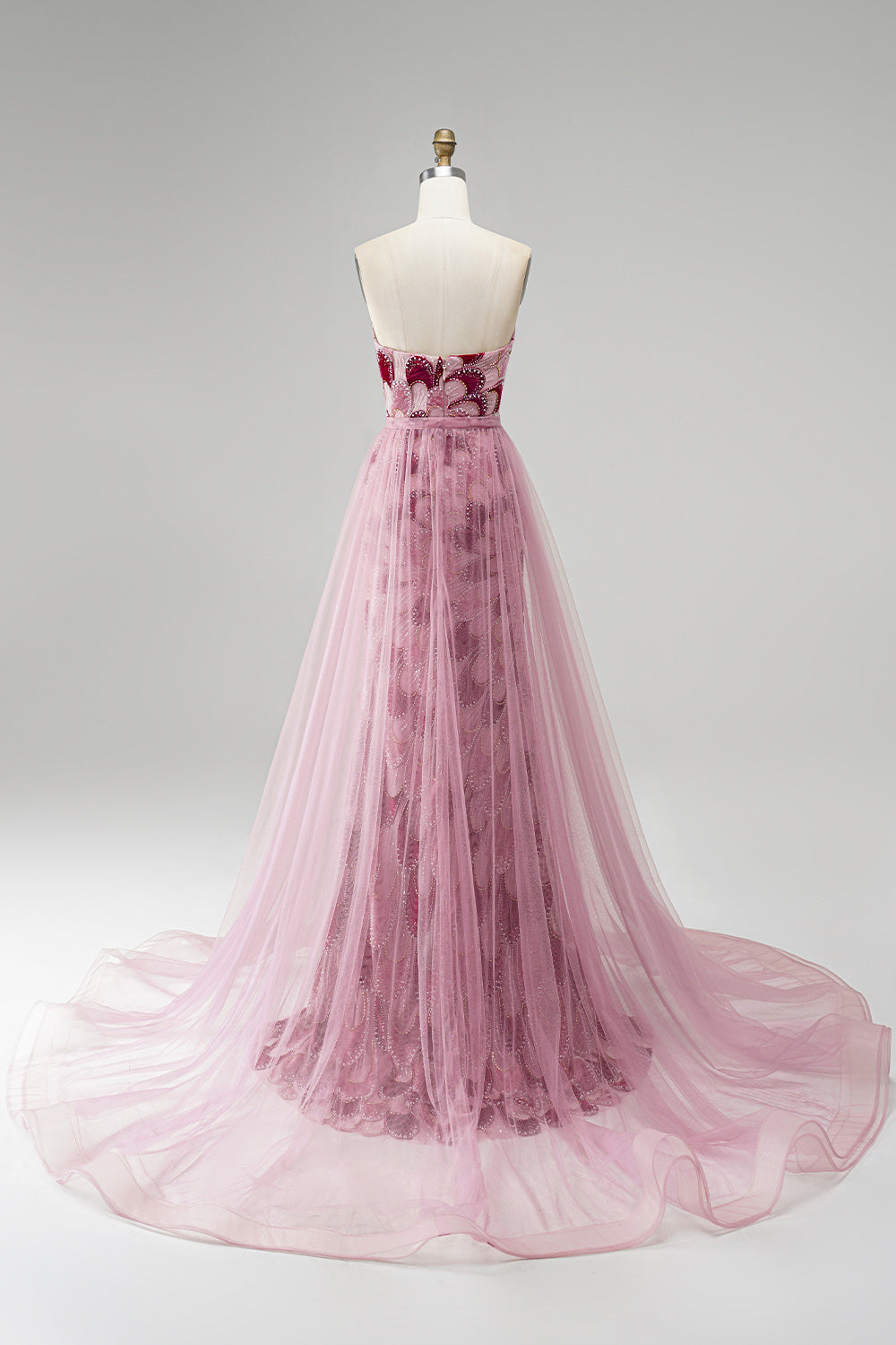 Sparkly Pink Velvet Beaded Mermaid Long Prom Dress with Detachable Cape