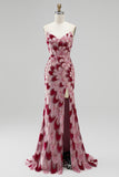 Sparkly Pink Velvet Beaded Mermaid Long Prom Dress with Detachable Cape