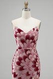 Sparkly Pink Velvet Beaded Mermaid Long Prom Dress with Detachable Cape