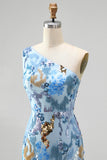 Sparkly Blue Sequin Beaded One Shoulder Mermaid Long Prom Dress
