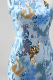 Sparkly Blue Sequin Beaded One Shoulder Mermaid Long Prom Dress