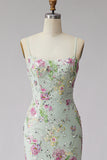 Sparkly Light Green Floral Sequin Beaded Mermaid Long Prom Dress