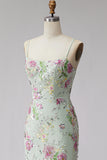 Sparkly Light Green Floral Sequin Beaded Mermaid Long Prom Dress