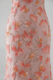 Sparkly Pink Floral Beaded Off The Shoulder Mermaid Long Prom Dress